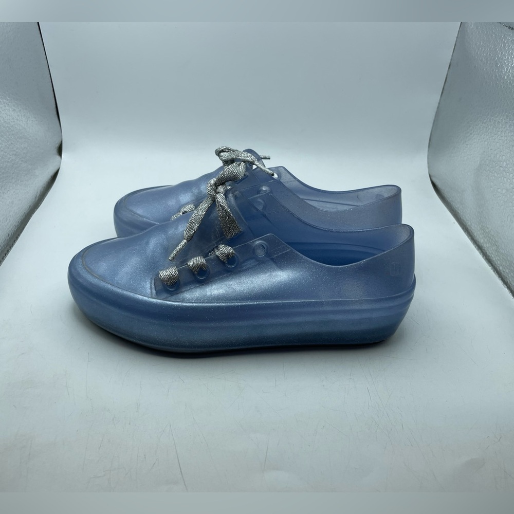 Mel Dreamed by Melissa Translucent Blue Sneakers with Silver Laces girls 13